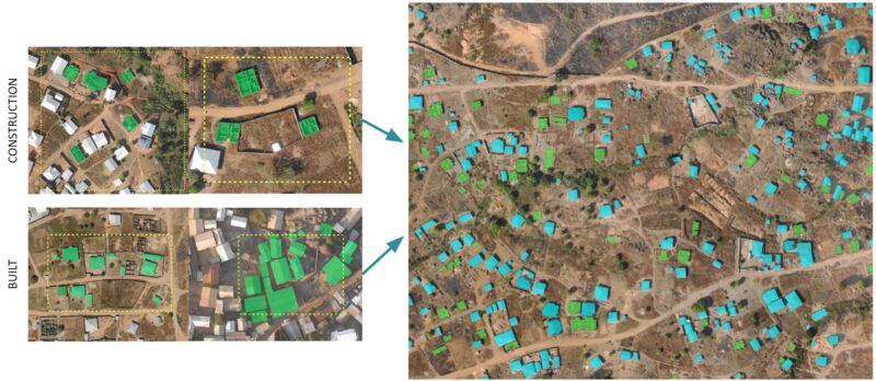 Example of buildings detector built on satellite imagery from Cameroon.