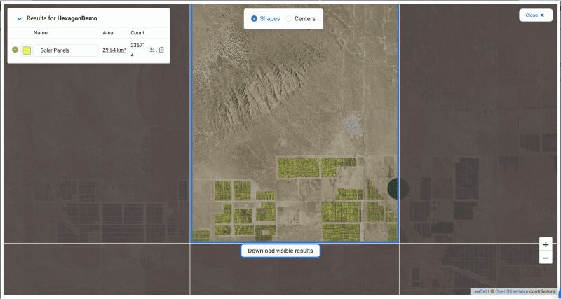 On Picterra, you can click on one of the cells to view results.